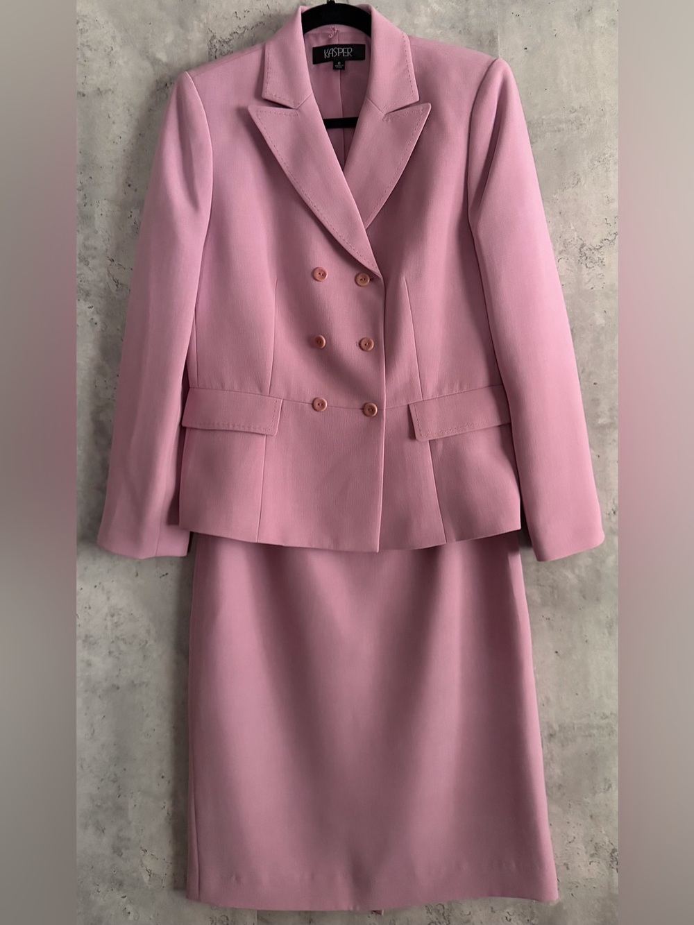 Vintage Kasper Pink 2pc Skirt Suit Double Breasted Blazer Pencil Skirt Career 8